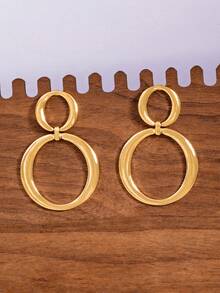 1pc Geometric Hoop Earrings, Charming Design Suitable For Women, Versatile For Commute And Daily Wear - Gold Pigment Ring - View 3