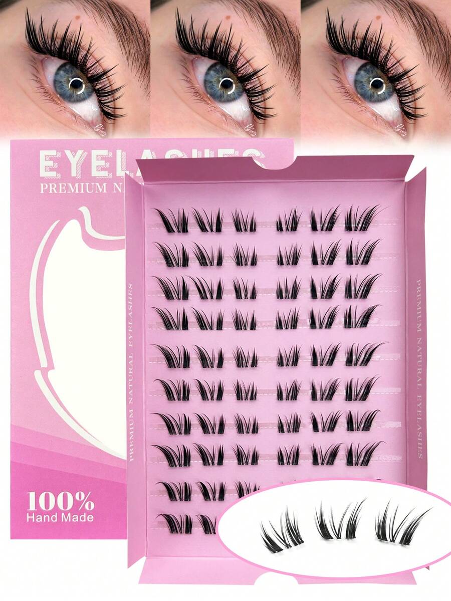 60 Pcs C Curl Lash Clusters Fox Eye Look Fluffy Clear Band DIY Lash Extension Cluster Lashes Natural Look Eyelash Clusters Cat Eye Lashes Clusters Wispy Lash Clusters, Eyelash Clusters, Individual Eyelashes, Lashes, Fake Lashes