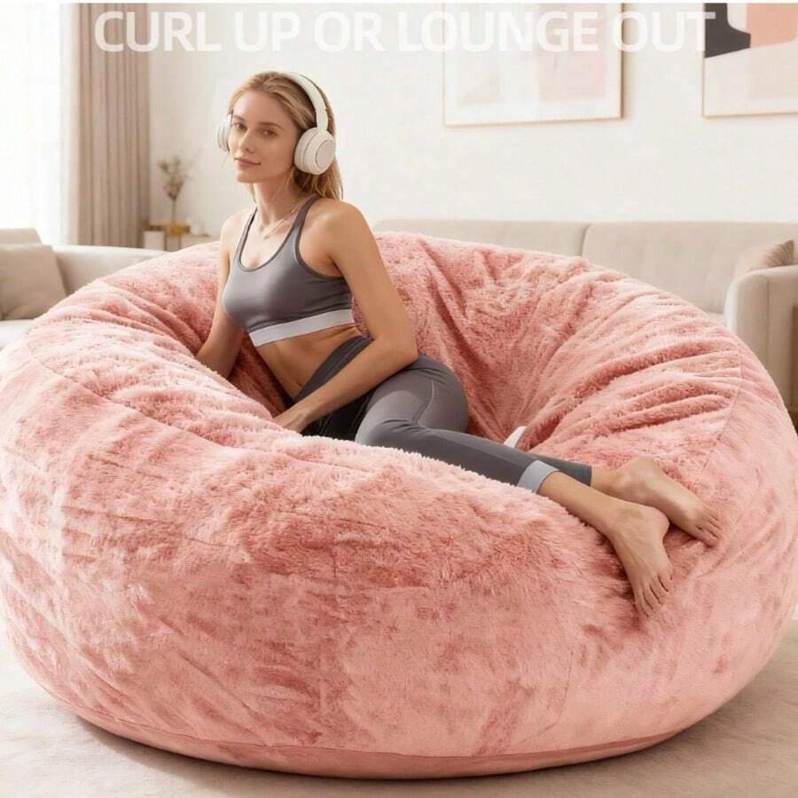6FT Large Memory Foam Beanbag, Beanbag Sofa, Large Memory Foam Beanbag, Fluffy, Giant Round Floor Beanbag With Soft Microfiber Cover, Comfortable Sofa, Suitable For Living Room, Bedroom And Dorm Room - Hồng - Xem 1