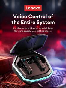 Lenovo 联想 GT105 时尚蓝牙耳机，半入耳式蓝牙 6.0 环绕立体声，高品质 ENC 通话降噪，低延迟，游戏和音乐体验俱佳，透气 RGB 灯效，硅胶运动无线耳塞，兼容智能手机和电脑，理想礼物之选 - 白色 - 查看 3