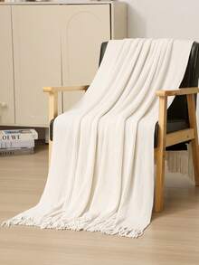 A Solid Color Particle Knitted Blanket, Nordic Style Acrylic Rectangular Office Nap Sofa Blanket Air Conditioning Blanket Knitted Small Blanket Shawl Cover Blanket Blanket Bed End Blanket - Vải nhung trắng dệt mịn - Xem 1