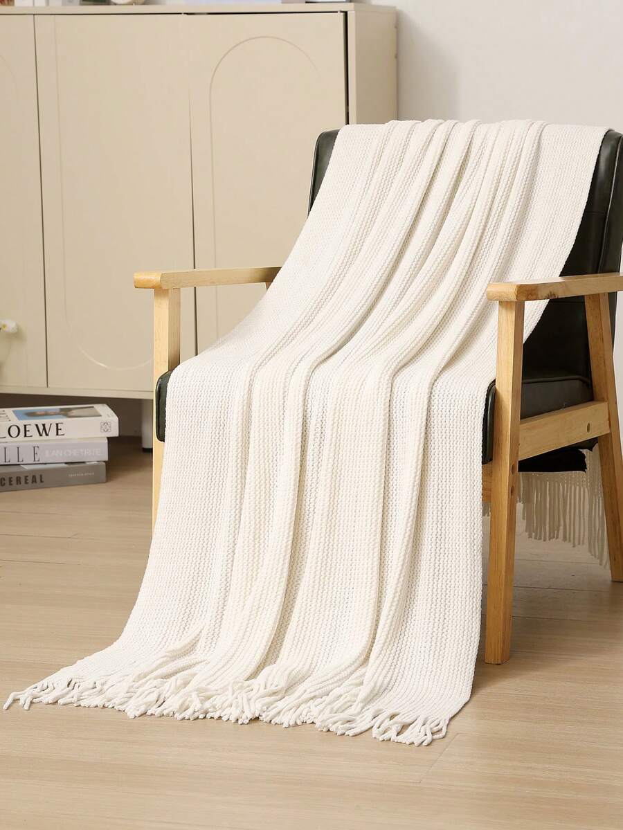 A Solid Color Particle Knitted Blanket, Nordic Style Acrylic Rectangular Office Nap Sofa Blanket Air Conditioning Blanket Knitted Small Blanket Shawl Cover Blanket Blanket Bed End Blanket - Vải nhung trắng dệt mịn - Xem 1