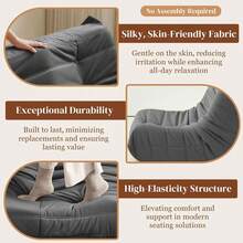 Corduroy Single Sofa Chair, Bean Bag Chair, Living Room Lazy Sofa. Soft And Comfortable Caterpillar Design With Ergonomic Construction. Sleek Armless Style Featuring Elegant Button Detailing. High-Density Memory Foam Filling. Non-Slip Base. No Assembly Required. Suitable For Living Rooms, Bedrooms, And Apartments(Gray). - 灰色 - 查看 5