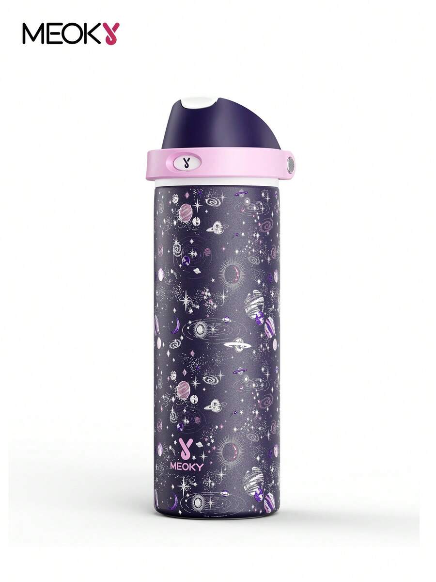 Meoky 24oz Vacuum Insulated Water Bottle with 2-in-1 Straw and Spout Lid, Insulated Cup, Keep Cold 24H, Leak-Proof, Fits in Car Cup Holder, Stainless Steel Tumbler for Sports, Travel, and School (Dark purple planet)