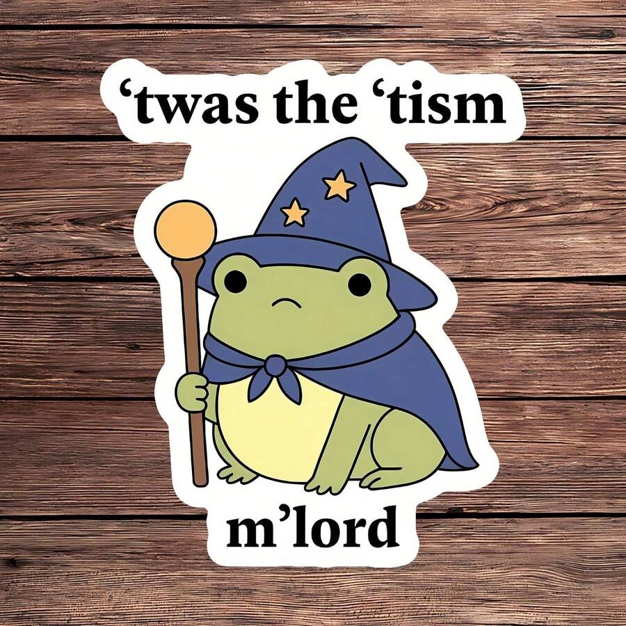 1 miếng dán "Twas The Tism M'Lord", hình dán ếch phù thủy dễ thương cho laptop, hình dán vinyl hài hước về sự đa dạng thần kinh, quà tặng chấp nhận chứng tự kỷ, hình dán Kindle chống thấm nước, hình dán bình nước hình ếch ma thuật, hình dán sổ tay meme về chứng tự kỷ, món quà hoàn hảo cho người yêu sách, hình dán xe hơi hình ếch phù thủy châm biếm, hình dán vinyl laptop dễ dán. - S1828 - Xem 1