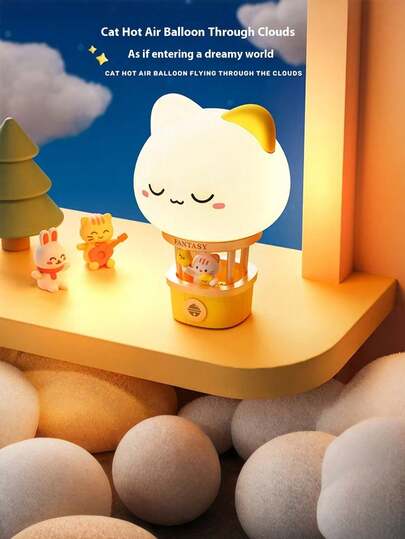 1pc New Hot Air Balloon Night Light, Cartoon USB Rechargeable 3-Level Tap Sensor Lamp, Cute Delicate Creative LED Soft Light Silicone Lamp, Suitable For Bedside, Desk, Office, Living Room, Bedroom, Great Gift For Friends And Family, Suitable For Easter, Thanksgiving And Other Holidays