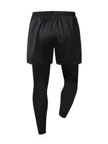 1pc Men's Lightweight Printed Sports Pants, 2-In-1 Summer Outfit - Black - View 4