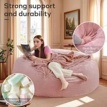 6FT Large Memory Foam Beanbag, Beanbag Sofa, Large Memory Foam Beanbag, Fluffy, Giant Round Floor Beanbag With Soft Microfiber Cover, Comfortable Sofa, Suitable For Living Room, Bedroom And Dorm Room - Hồng - Xem 4
