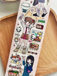 JK Girl Daily Cute Sticker Roll | Y2K Style Character Collection | Suitable For Scrapbooking, DIY Crafts, Planning (Continuous Roll Length 25cm, Total Length 210cm) - Multicolor - View 3
