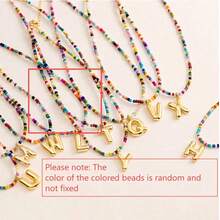 PHCOO 1 件简约彩色种子珠字母项链，ABS 种子珠项链配不锈钢字母吊坠，26 个泡泡字母吊坠可供选择，手工串珠精致可爱的颈链，夏季百搭波西米亚风格 - 彩色的 - 查看 5