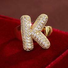 1pc English Letter Design Cubic Zirconia Inlaid Adjustable Open Ring For Women - Multicolor - View 42