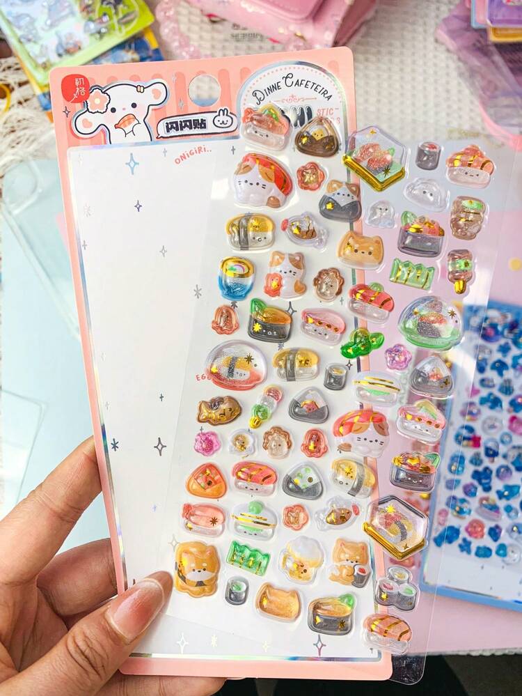 High Quality 3D Cute Stickers, Interesting Shiny Embossed Decor, Stereoscopic Interesting Japanese Anime Stickers, Crystal Stickers, Solid Material, Exquisite Stereoscopic Design, Self-Adhesive Waterproof Non-Stick Decorative Stickers, With Textured Effect And Rich Decorative Atmosphere, Mixed Color Design, Asymmetric Shape - Multicolor - View 8