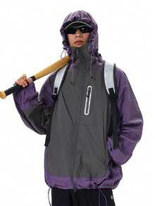 Áo khoác nam màu tím có mũ, chất liệu mềm mại và nhẹ, có túi khóa kéo, thích hợp cho các hoạt động ngoài trời mùa hè như đi bộ đường dài, câu cá, đi làm, tập luyện, chạy bộ. - Màu tím - Xem 2