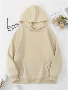 Women's Religious Print Sweatshirt "God Is Good" Comfortable Long-Sleeved Hooded Jacket - Màu Khaki - Xem 2