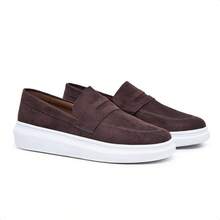 Sapato Mocassim Masculino Loafer Moderno Casual em Camurça Premium - Café - Visão 3