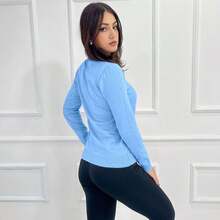 Women's Linen Knit Cardigan With Button Closure - Baby Blue - View 2