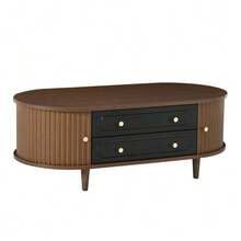 Coffee Table 100 X 50 X 36 Cm, Walnut Finish. Coffee Table With Two Drawers, Console Table With Roll-Up Door, Side Table, Living Room Table With 4 Legs, Walnut And Black Finish. - Brown - View 6