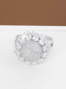 1pc Creative Sunflower Design Cubic Zirconia Inlaid Fashion Ring For Women - Multicolor - View 11