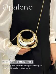 Mirror Acrylic Crescent Moon Box Handbag, Oversized Crescent Bag, Fashion Versatile Chain Shoulder/Crossbody Purse, Phone, Lipstick, Earphone Storage, Valentine's Day Gift, Comfortable And Fashionable, Stylish Handbag, Personalized Gift Choice, 2026 Accessory, Fashionable Style Suitable For All Occasions, Affordable Luxury Feel, Rebellious Party Bag, Perfectly Suitable For Parties, Weddings, Balls, Dinners/Banquets, Elegant Ladies Bag, Party Bags,Perfect For Party Wedding Prom Dinner/Banquet Matching With Holiday Party Dress Evening Dress & Sequin Dress Can Be Used As Valentine's Day, Thanksgiving, Halloween,Christmas Gift - 金色 - 查看 8