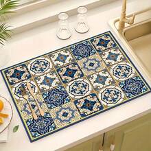 1PC Kitchen Drain Mat, Toilet Water Absorption Mat, Dining Table Heat Insulation Mat, European Pattern Bohemian  Pattern Printed Drain Mat - Nhiều màu - Xem 1