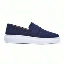 Men's Modern Casual Loafer Shoe In Premium Suede - 藍色 - 查看 2
