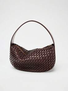 2026新款手工编织绿色拉链手提袋，休闲购物礼品袋 - 酒紅色 - 查看 4