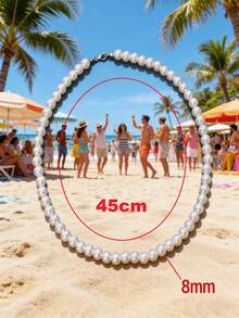 1條白色時尚簡約多用途珍珠項鍊，男性日常穿著度假禮物 - 白色 - 查看 20