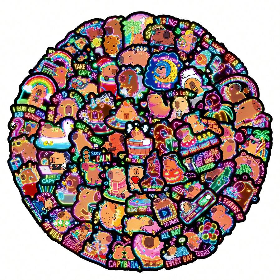 50 Pieces Of Waterproof And Removable Warning Signs, Luggage Trolleys, Motorcycle Stickers, Waterproof Graffiti Stickers, Removable - Neon Kapibala Stickers - View 1