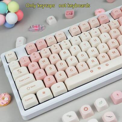 PBT Keycaps, MOA Profile Keycaps, Cute Round Kawaii Keyboard Keycap,Pink Dye-Sublimated Keycap Set, Transfer Fits MX Switches & 6.25U Space, Keycaps For Keyboard,Keyboard Is Not Included, Keycap Set Only.