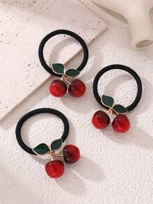 1 pieza/Set de 3 piezas Elegante y lindo Accesorio para el cabello con colgante de cereza, Aro de metal para el cabello, Adecuado para verano, playa, vacaciones, Coletero, Sujetador de cabello, Accesorios para el cabello, Sujetadores de coleta, Bandas elásticas para el cabello, Accesorios para la cabeza - Rojo - Ver 5