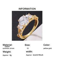 1枚优雅订婚戒指，奢华女士结婚周年纪念戒指，永恒承诺戒指，情人节礼物，四季皆宜的珠宝 - 金黃色 - 查看 5