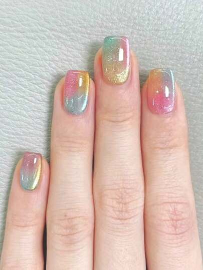 24 piezas de uñas postizas con diseño de degradado multicolor, suministros para uñas, arte de uñas, uñas falsas estilo Y2K