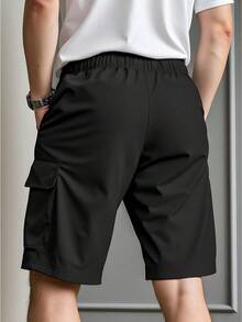 Pantalones cortos casuales con bolsillo lisos para hombres, adecuados para el verano pantalones tacticos de hombre - Negro - Ver 2