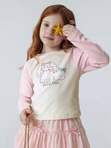 mini bala Girls Long Sleeve T-Shirt, Sweet Waist-Fit Design, Antibacterial Fabric, Soft & Shape-Retaining Spring Top - White Red - View 1