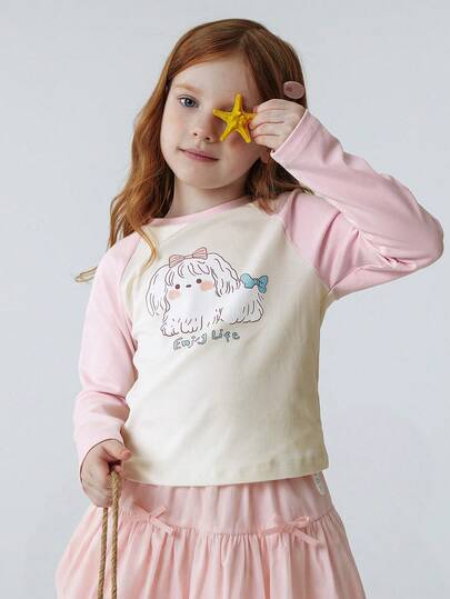 mini bala Girls Long Sleeve T-Shirt, Sweet Waist-Fit Design, Antibacterial Fabric, Soft & Shape-Retaining Spring Top