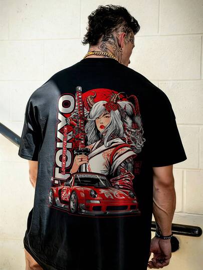  Krometka ONE WAVE 男士时尚休闲街头风宽松短袖T恤 | 精美龙与赛车印花 | 精致设计 | 春夏必备 | 基础款，百搭易穿，送礼佳品 | 展现您的个性风格