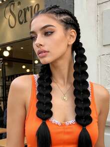 20-Inch, 2 Pieces Hand-Braided Ponytail Synthetic Hair Extensions, Multiple Colors Available, Ideal For Women's Daily Use - Multicolor - View 4