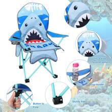 Set de 2 sillas plegables para camping al aire libre con portavasos, bolsa de transporte y 2 sombrillas integradas, ideales para playa, picnic, viajes y césped - Unicornio rosa y dinosaurio verde - Ver 4