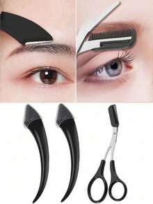 1/2pcs Eyebrow Trimmer Set Stainless Steel Curved Eyebrow Razor Eyebrow Scissors With Comb, Beauty Tool For Beginners Suitable For Any Skin Type Hair Removal Accessories For Men Women ,Hair Products And Accessories For Barber Salon Beauty Travel Essentials,Bathroom Accessories - Multicolor - View 2