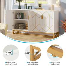 FINMIND 59" Sideboard Buffet Cabinet With Storage, White And Gold Sideboard With 4 Doors - White - View 7