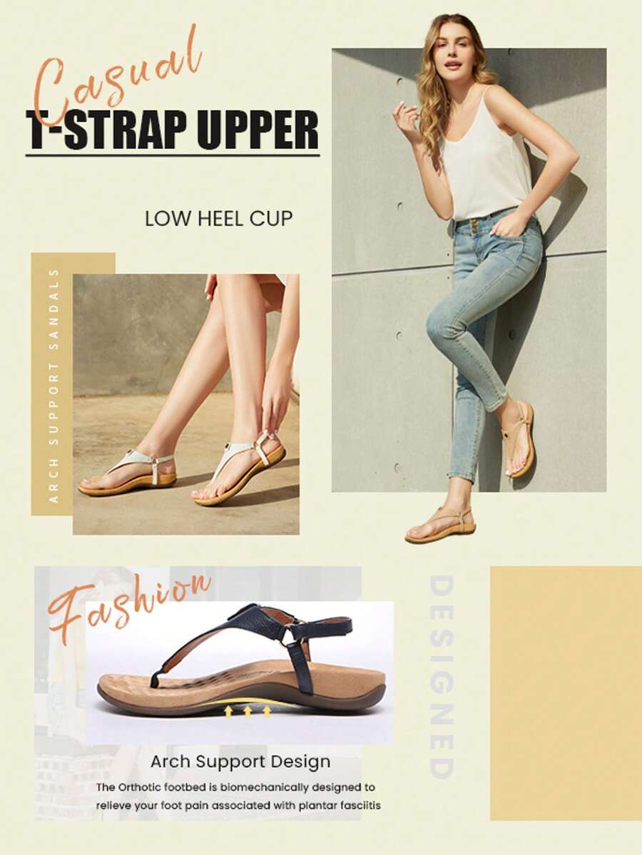 Athlefit Women's Orthopedic Sandals Thong Dressy T-Strap Orthotic Comfortable Casual Summer Arch Support Sandals - màu nâu - Xem 1