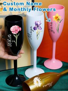 LICVIC Custom Name Champagne Flutes, Personalized Toast Glass-With Birth Flower, Anniversary, Birthday Celebration, Elegant Party Drinkware With Customized Text, Stylish Customizable Champagne Cup For Family Gatherings, Wedding, Engagement, Bridal Shower - Style B - View 1