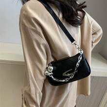 Exquisite Chain Decoration Slanted Shoulder Bag, Cross Small Bag, High Aesthetic Commuting Shoulder Strap, Three-Dimensional Handheld - Black - View 7