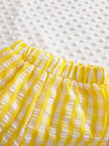 Spring And Summer New Girls' Outfits With Lace Dresses And Tops, Plaid Vests, And Long Pants Casual Two Pieces Sets For Little Girls - Yellow - View 7