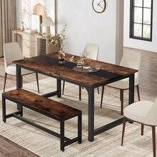 LITTLE TREE 160x80cm Industrial Rustic Dining Table, 4-6 Seater Metal Leg Kitchen Table For Dining Room - Brown - View 6