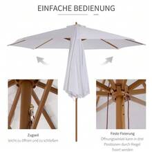 300cm Wooden Parasol, Garden Parasol, Balcony Parasol, Bamboo, Cream White - White - View 5