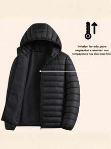 Waterproof Lined Puffer Jacket With Removable Hood, Unisex, Cold Weather Protection - màu đen - Xem 2