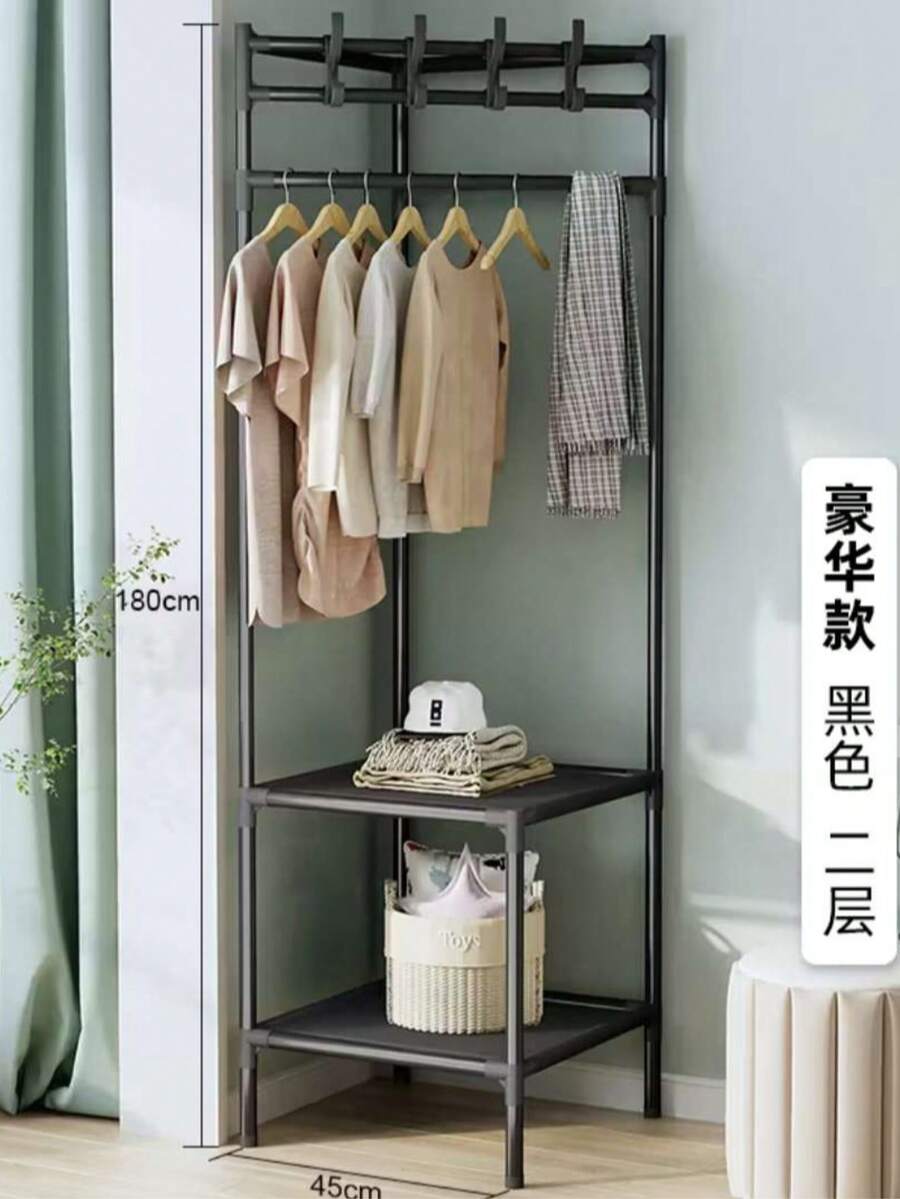 Corner Clothes Rack Floor Coat Rack 2 Tier 2 In 1 Corner Coat Rack - Black - View 1