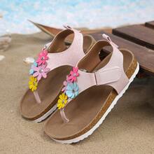 Chanclas con decoración de flor lindas para niños, transpirables y ligeras, apropiadas para playa, vacaciones y fiestas - Rosa - Ver 1