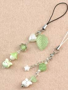 1 PC Sweet And Cute Girl Bag Hanging Imitation Jade Clover Lucky Rabbit Head Mobile Phone Ornament As A Gift For Best Friends - Multicolor - View 1